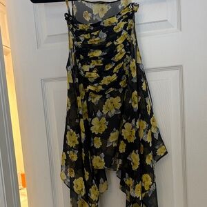 Zara Basic Black top with Yellow Floral Print